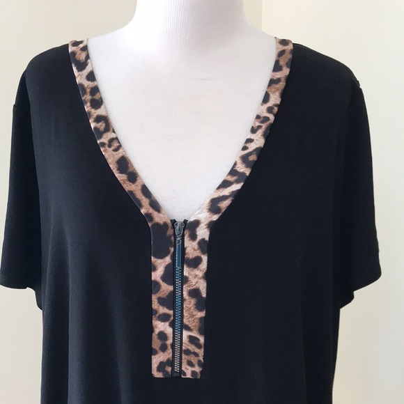 New! Love Scarlett SZ 2X black with cheetah print knit shirt sleeve top. - Picture 2 of 9